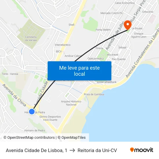 Avenida Cidade De Lisboa, 1 to Reitoria da Uni-CV map