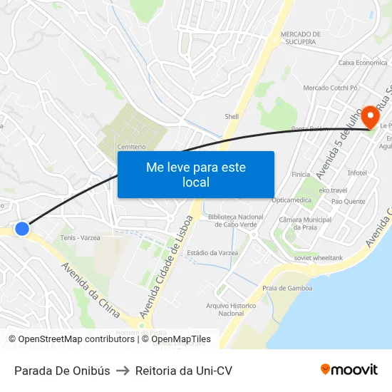 Parada De Onibús to Reitoria da Uni-CV map
