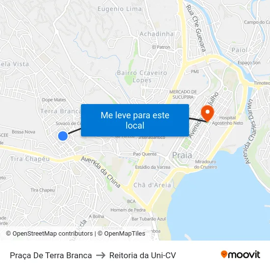 Praça De Terra Branca to Reitoria da Uni-CV map