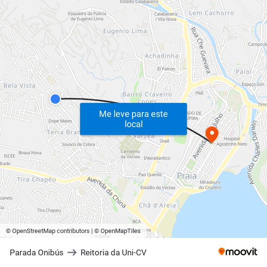 Parada Onibús to Reitoria da Uni-CV map