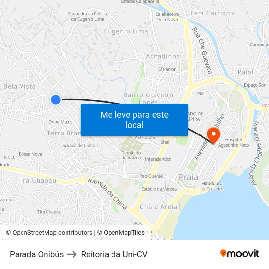 Parada Onibús to Reitoria da Uni-CV map