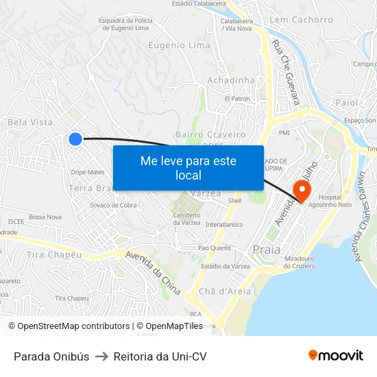 Parada Onibús to Reitoria da Uni-CV map