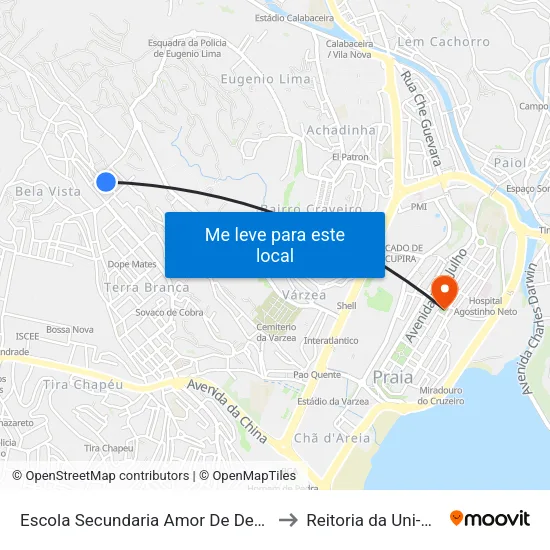 Escola Secundaria Amor De Deus to Reitoria da Uni-CV map