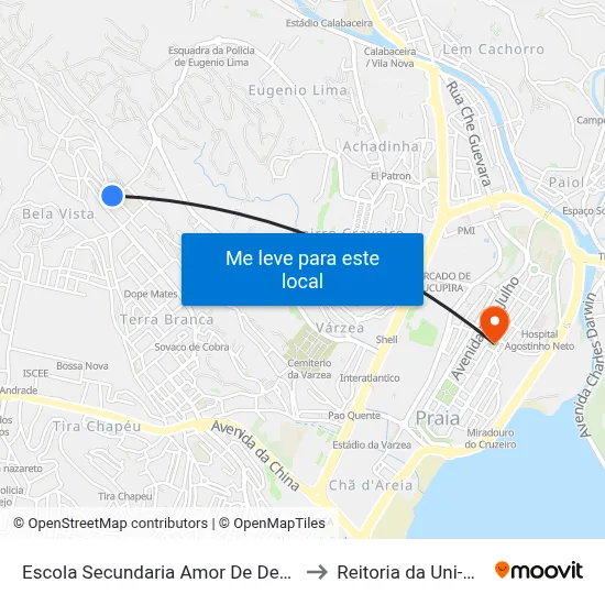 Escola Secundaria Amor De Deus to Reitoria da Uni-CV map