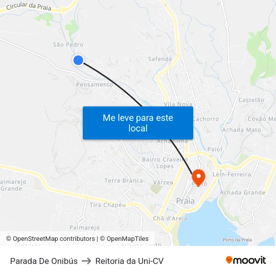 Parada De Onibús to Reitoria da Uni-CV map