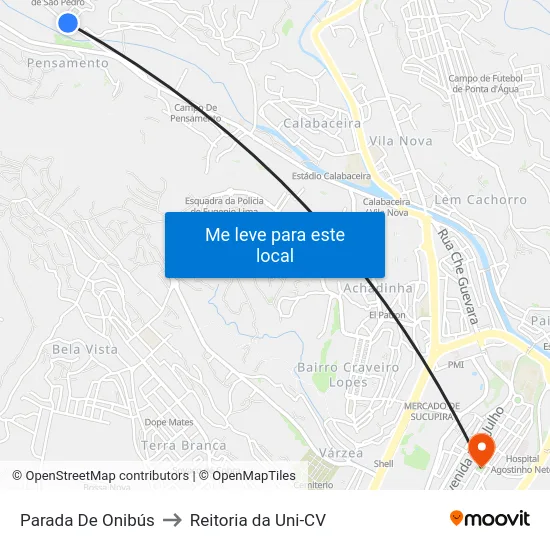 Parada De Onibús to Reitoria da Uni-CV map