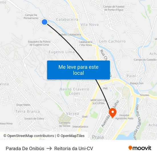 Parada De Onibús to Reitoria da Uni-CV map