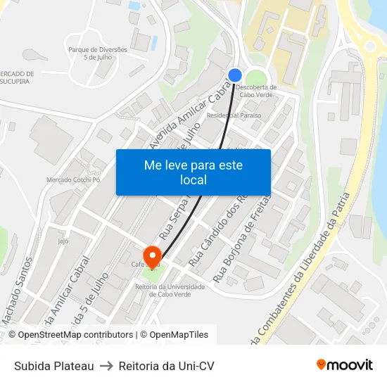 Subida Plateau to Reitoria da Uni-CV map