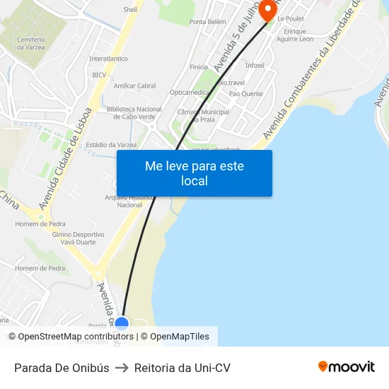 Parada De Onibús to Reitoria da Uni-CV map