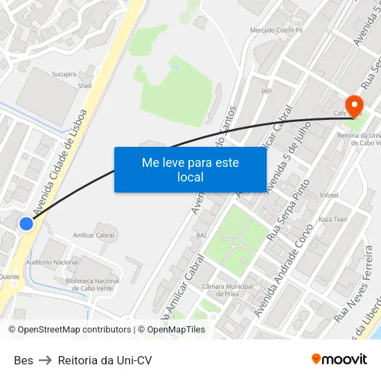 Bes to Reitoria da Uni-CV map