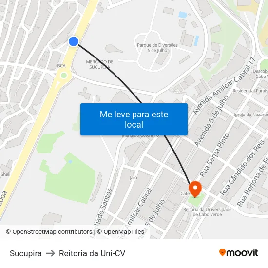 Sucupira to Reitoria da Uni-CV map
