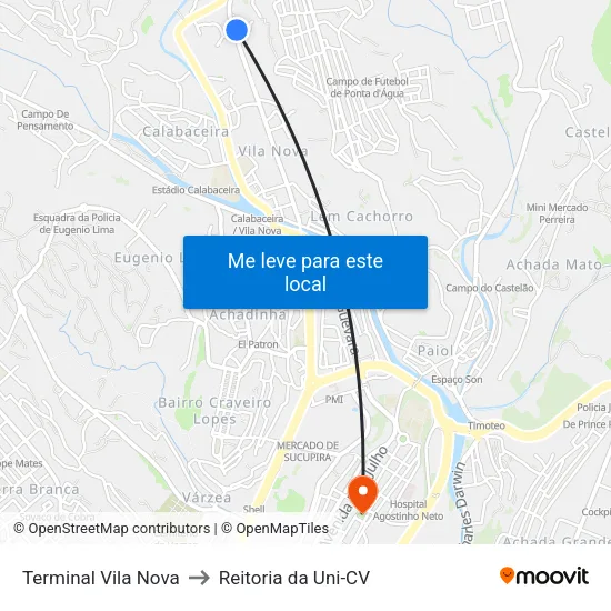 Terminal Vila Nova to Reitoria da Uni-CV map