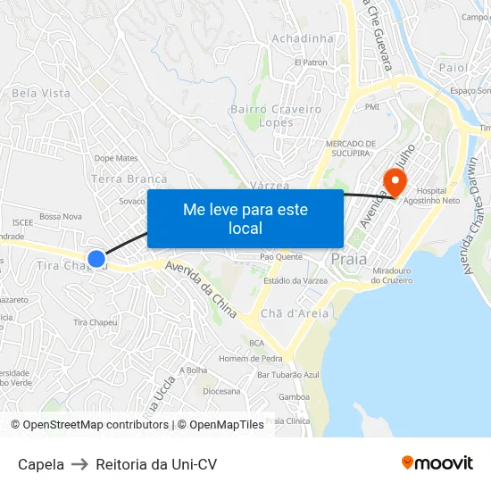 Capela to Reitoria da Uni-CV map