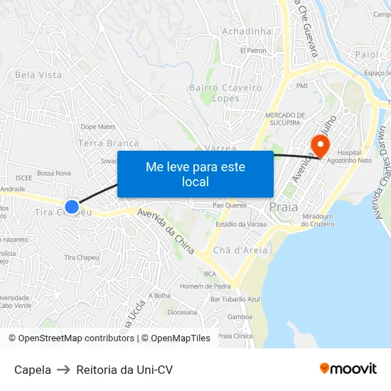 Capela to Reitoria da Uni-CV map
