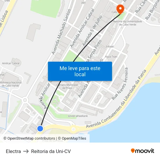 Electra to Reitoria da Uni-CV map