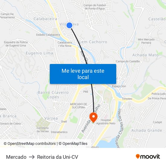 Mercado to Reitoria da Uni-CV map