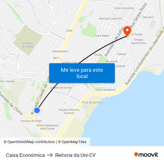 Caixa Económica to Reitoria da Uni-CV map