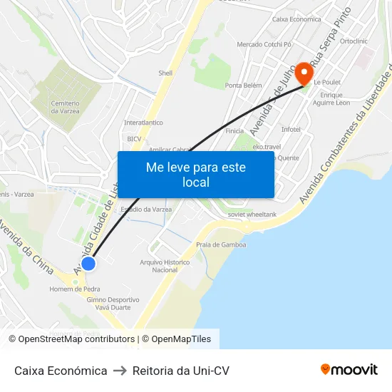 Caixa Económica to Reitoria da Uni-CV map