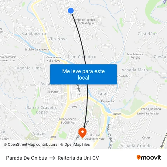Parada De Onibús to Reitoria da Uni-CV map
