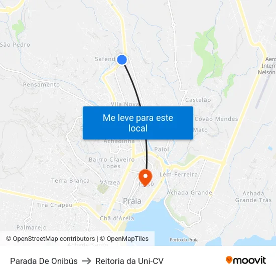 Parada De Onibús to Reitoria da Uni-CV map