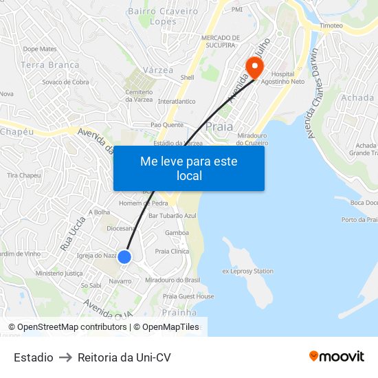 Estadio to Reitoria da Uni-CV map
