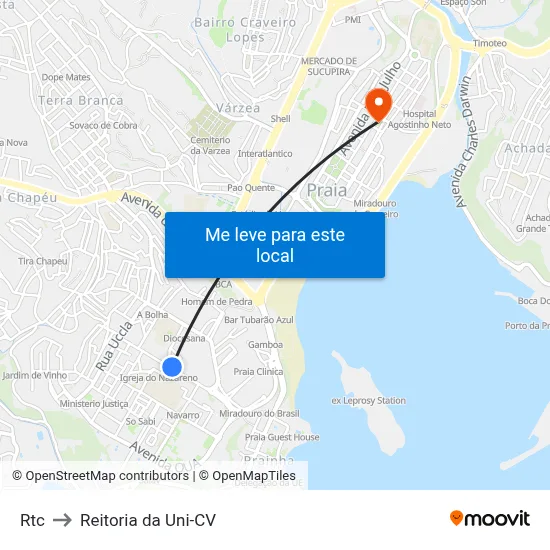 Rtc to Reitoria da Uni-CV map