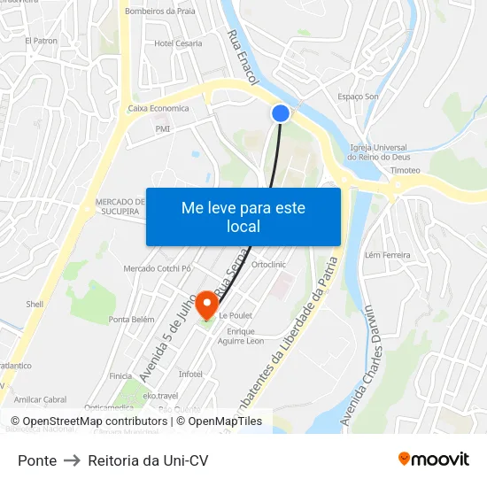 Ponte to Reitoria da Uni-CV map