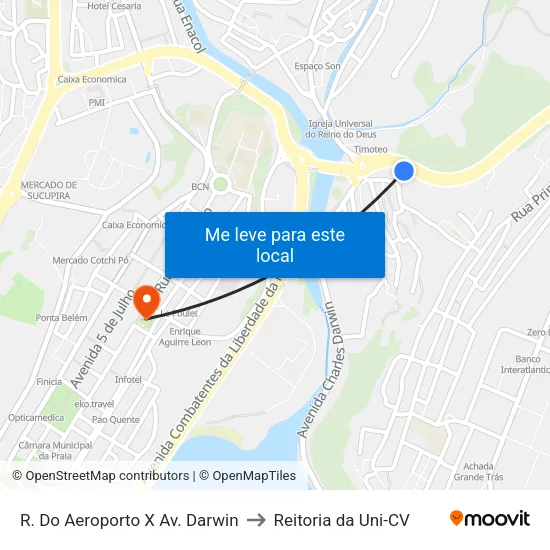 R. Do Aeroporto X Av. Darwin to Reitoria da Uni-CV map