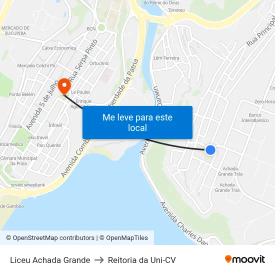 Liceu Achada Grande to Reitoria da Uni-CV map