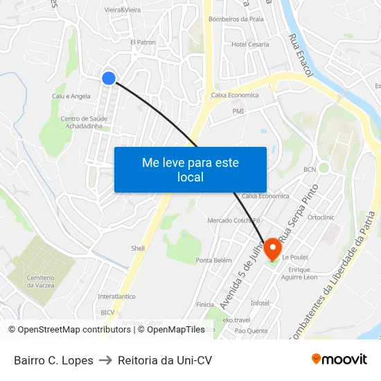 Bairro C. Lopes to Reitoria da Uni-CV map