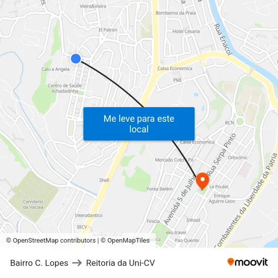 Bairro C. Lopes to Reitoria da Uni-CV map