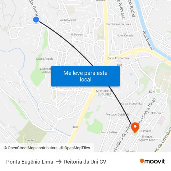 Ponta Eugênio Lima to Reitoria da Uni-CV map