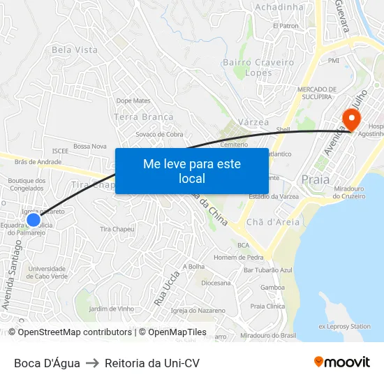 Boca D'Água to Reitoria da Uni-CV map