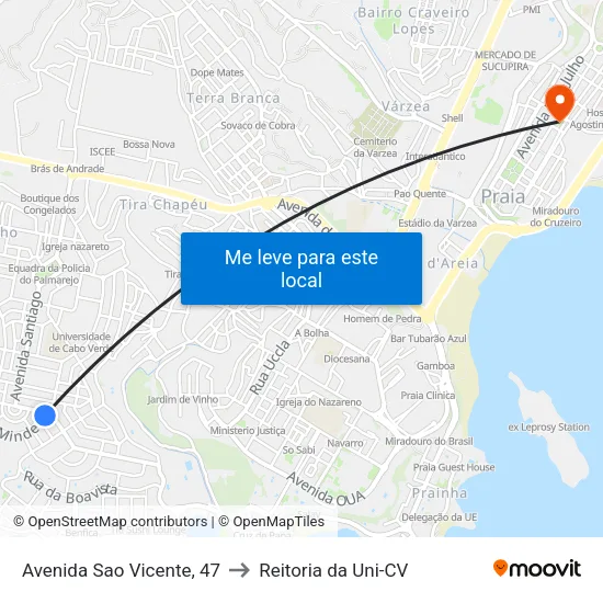 Avenida Sao Vicente, 47 to Reitoria da Uni-CV map