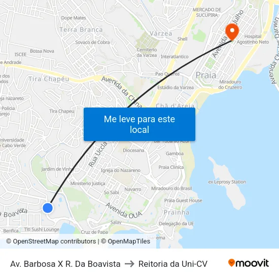 Av. Barbosa X R. Da Boavista to Reitoria da Uni-CV map