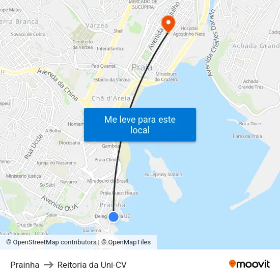 Prainha to Reitoria da Uni-CV map