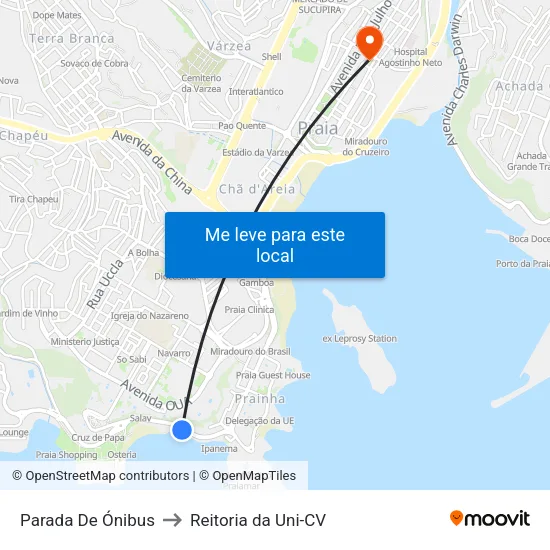 Parada De Ónibus to Reitoria da Uni-CV map