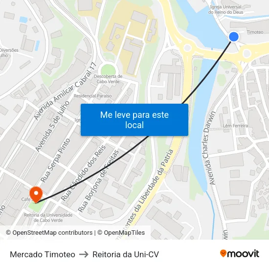 Mercado Timoteo to Reitoria da Uni-CV map