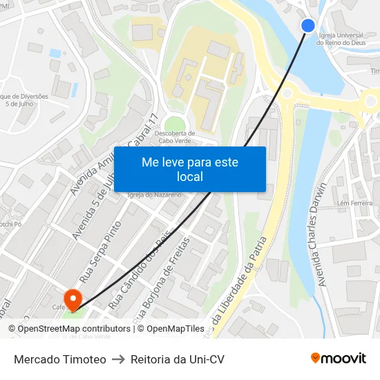Mercado Timoteo to Reitoria da Uni-CV map