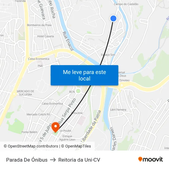 Parada De Ónibus to Reitoria da Uni-CV map