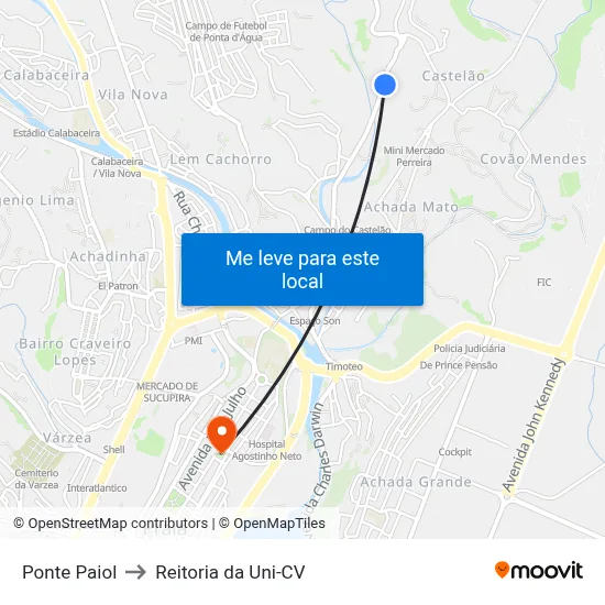 Ponte Paiol to Reitoria da Uni-CV map