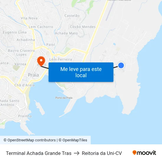 Terminal Achada Grande Tras to Reitoria da Uni-CV map