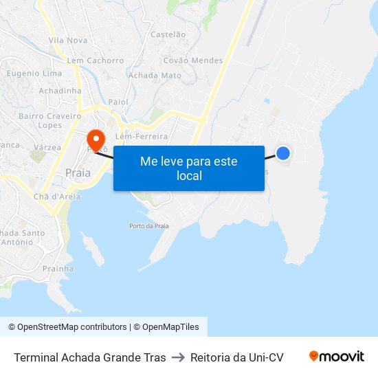 Terminal Achada Grande Tras to Reitoria da Uni-CV map