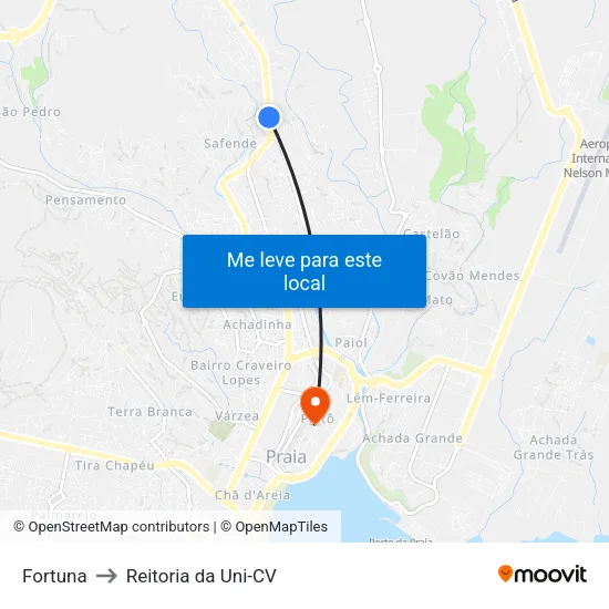 Fortuna to Reitoria da Uni-CV map