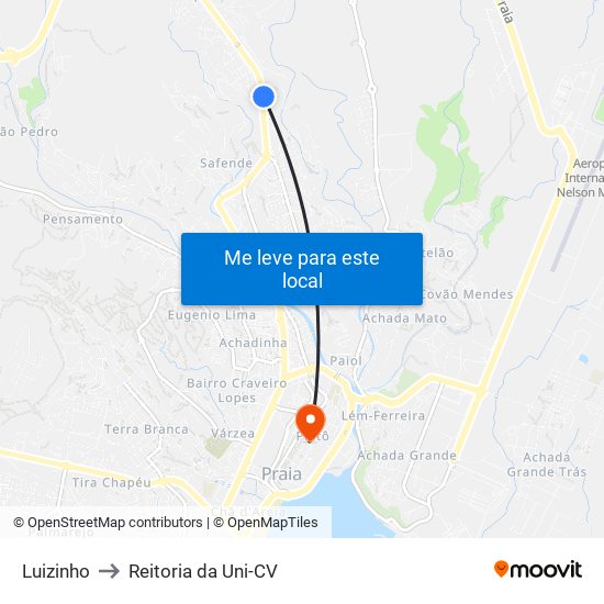 Luizinho to Reitoria da Uni-CV map