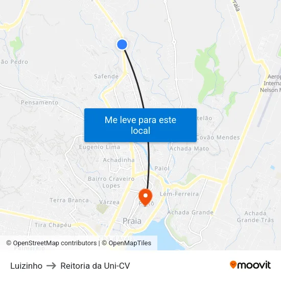 Luizinho to Reitoria da Uni-CV map