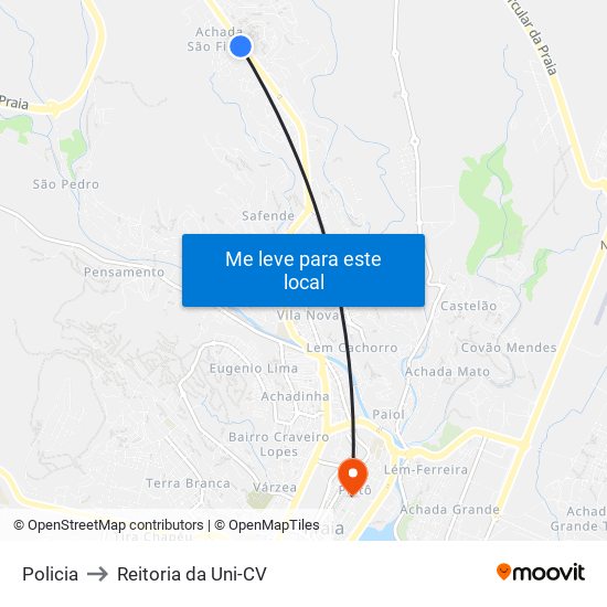 Policia to Reitoria da Uni-CV map