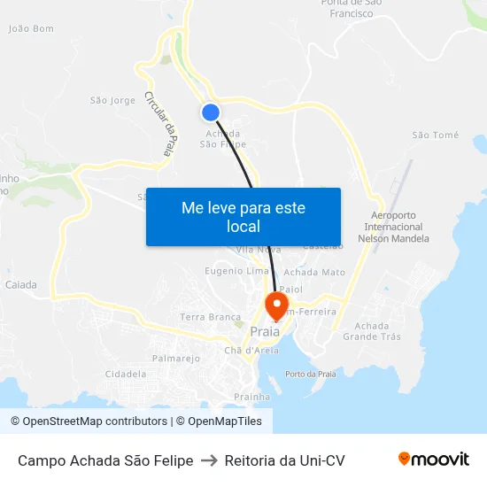 Campo Achada São Felipe to Reitoria da Uni-CV map