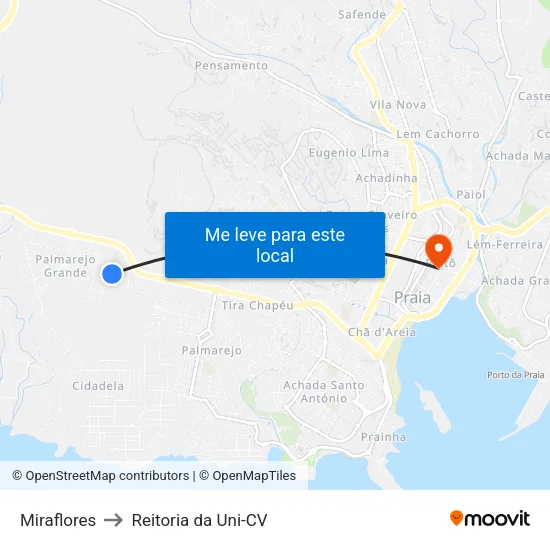 Miraflores to Reitoria da Uni-CV map