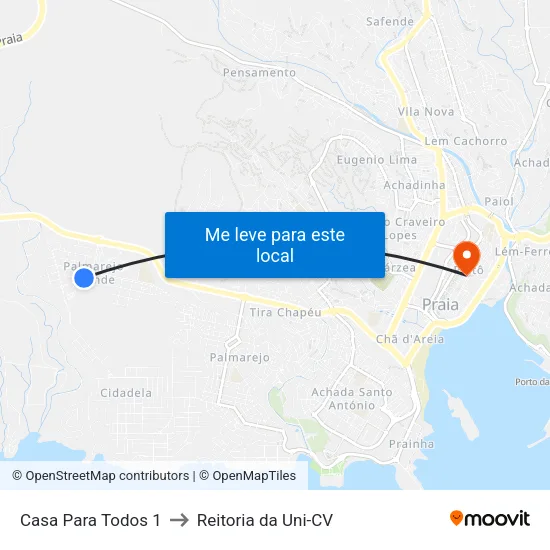 Casa Para Todos 1 to Reitoria da Uni-CV map